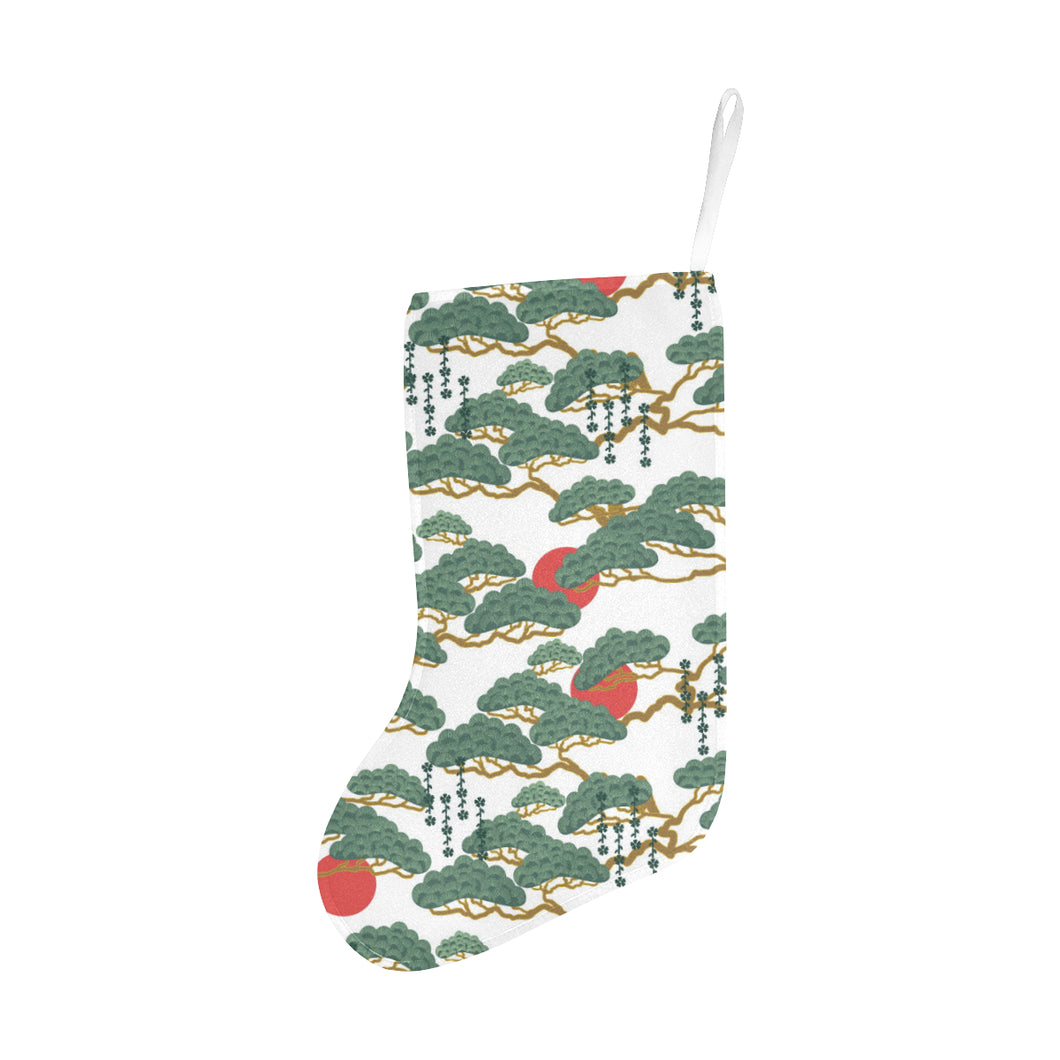 Bonsai red sun japanese pattern Christmas Stocking