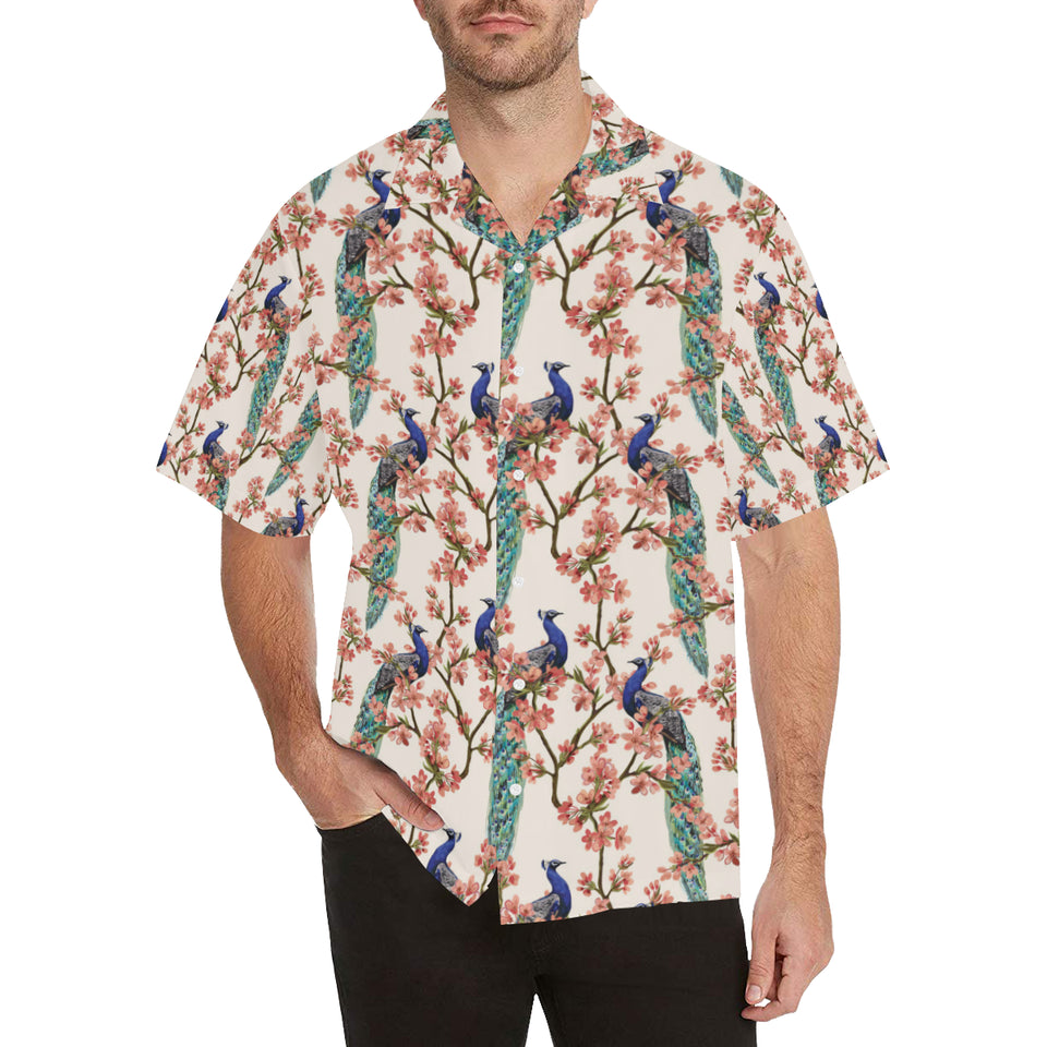 Peacock tropical flower pattern Men's All Over Print Hawaiian Shirt