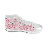 Pink flamingos pattern background Women's High Top Canvas Shoes White