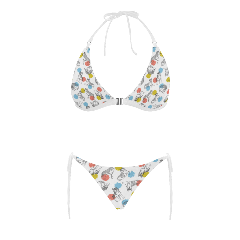 Siberian husky and colorful circle pattern Sexy Bikinis Two-Piece Swimsuits