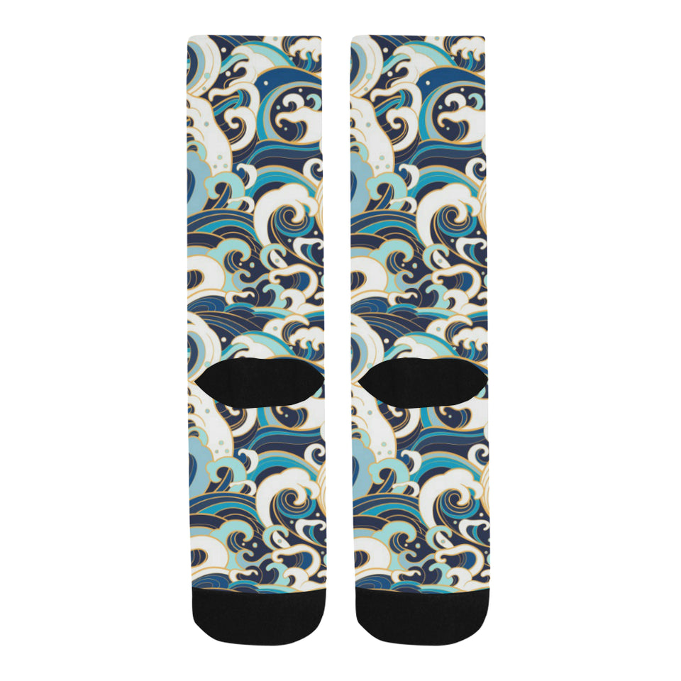 Japanese wave pattern Crew Socks