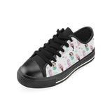cute mermaid dolphin fish starfish pattern Men's Low Top Canvas Shoes Black