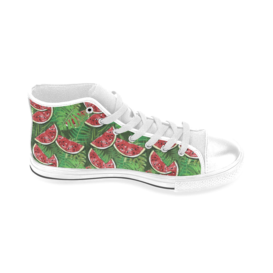 Watermelons tropical palm leaves pattern backgroun Men's High Top Canvas Shoes White