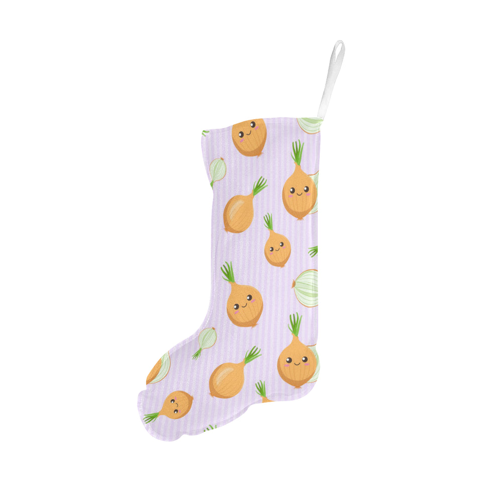 cute onions smiling faces purple background Christmas Stocking