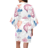 Watercolor air balloon cloud pattern Women's Short Kimono Robe