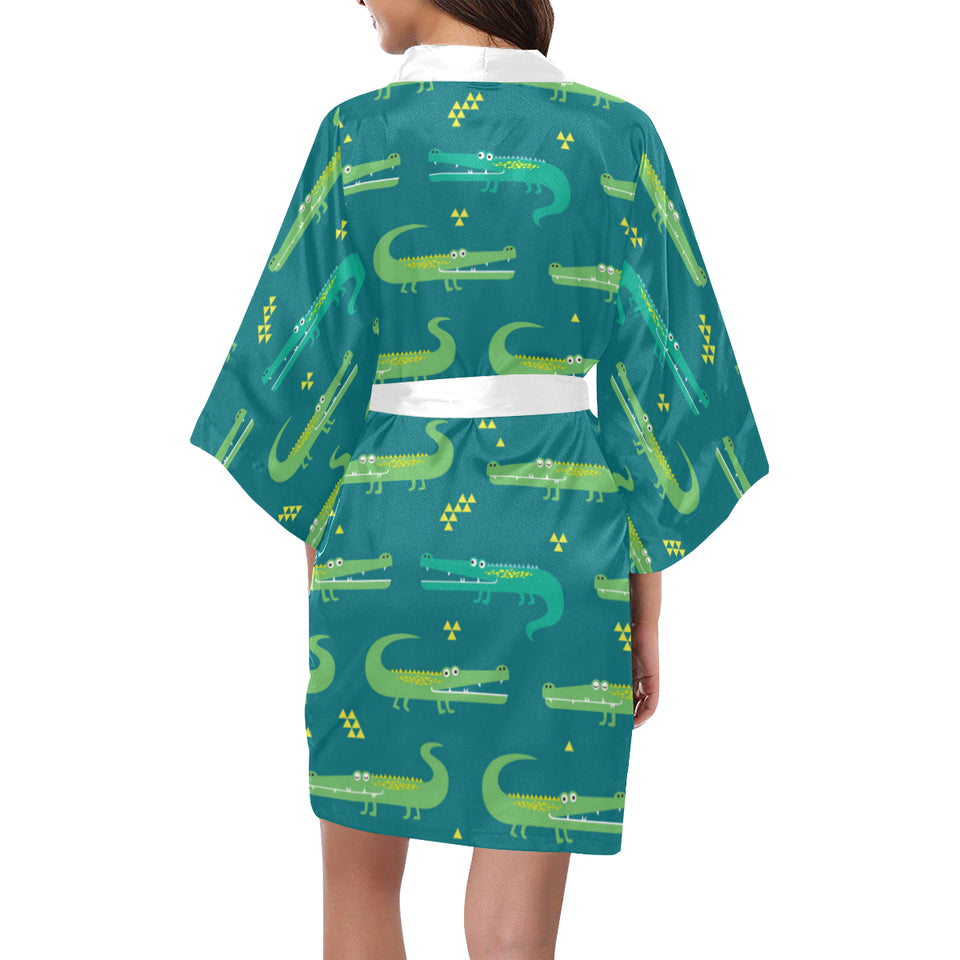 Crocodile pattern Women's Short Kimono Robe