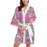 Chameleon lizard pattern pink background Women's Short Kimono Robe