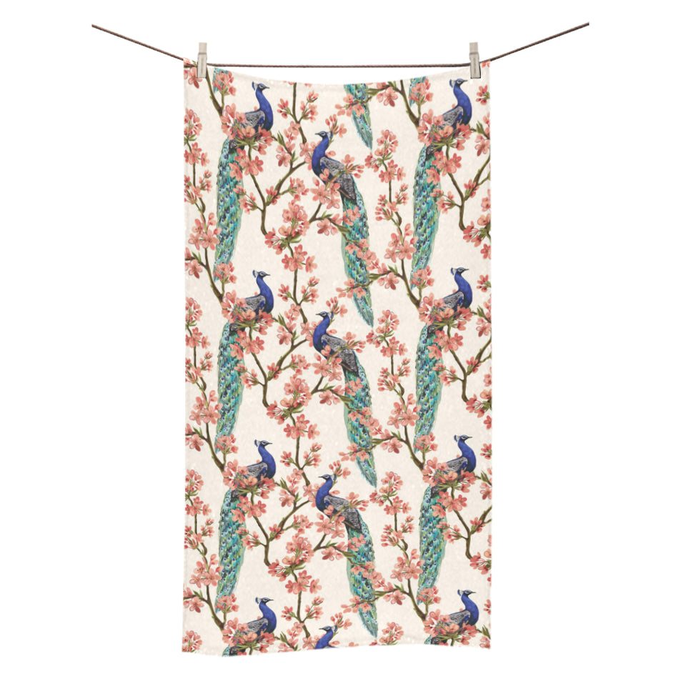 Peacock tropical flower pattern Bath Towel