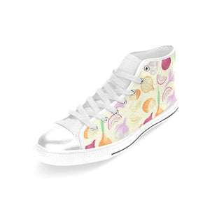 Onion garlic white red pattern Women's High Top Canvas Shoes White