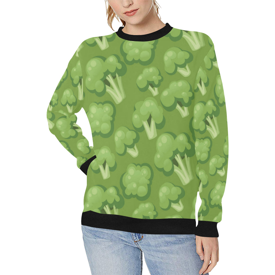 Broccoli pattern green background Women's Crew Neck Sweatshirt
