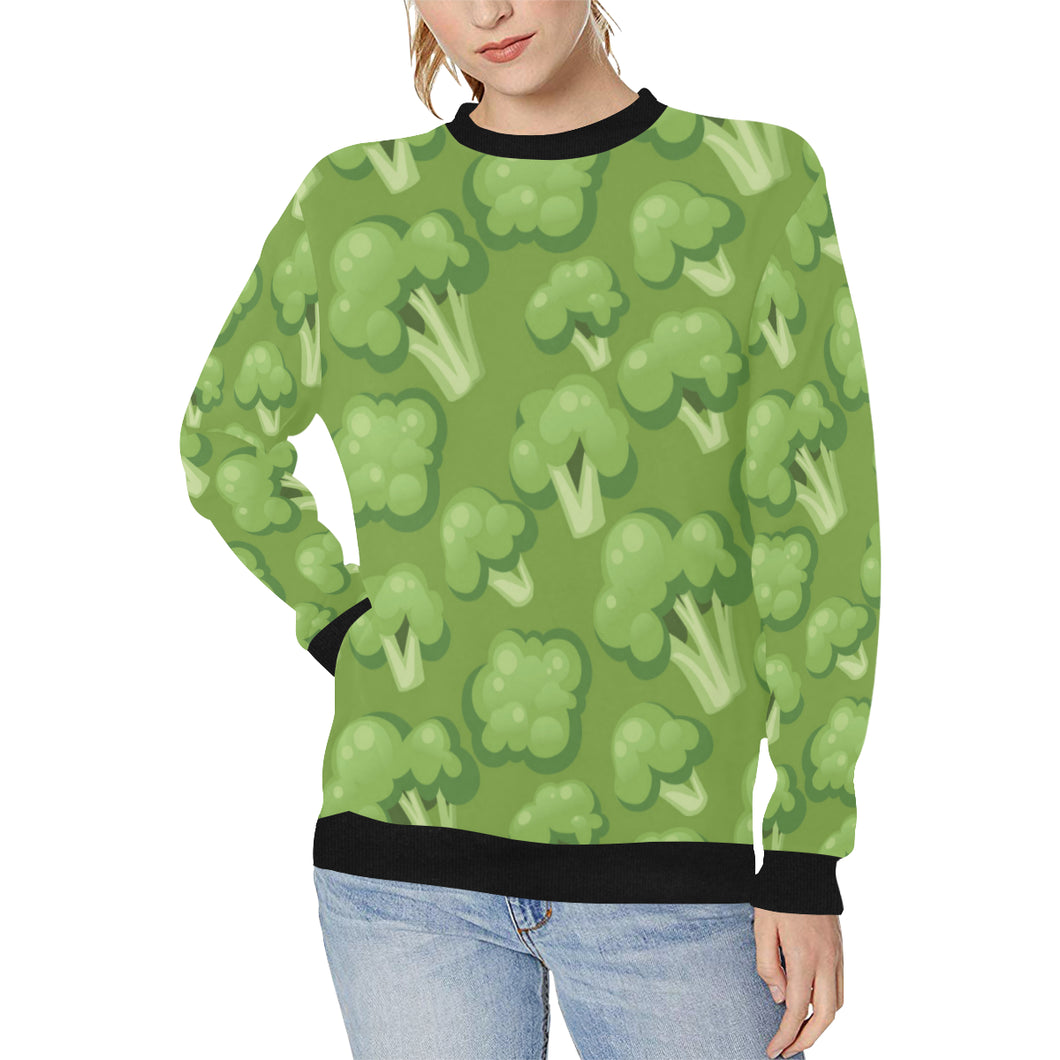 Broccoli pattern green background Women's Crew Neck Sweatshirt