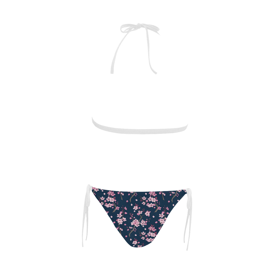 Pink sakura cherry blossom blue background Sexy Bikinis Two-Piece Swimsuits