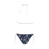 Pink sakura cherry blossom blue background Sexy Bikinis Two-Piece Swimsuits