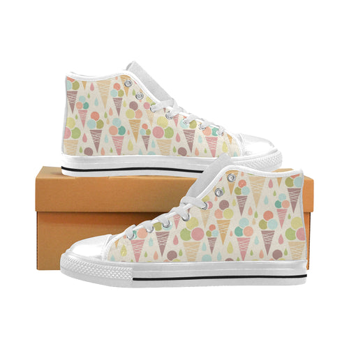 Ice cream cone pattern Men's High Top Canvas Shoes White
