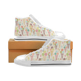 Ice cream cone pattern Men's High Top Canvas Shoes White