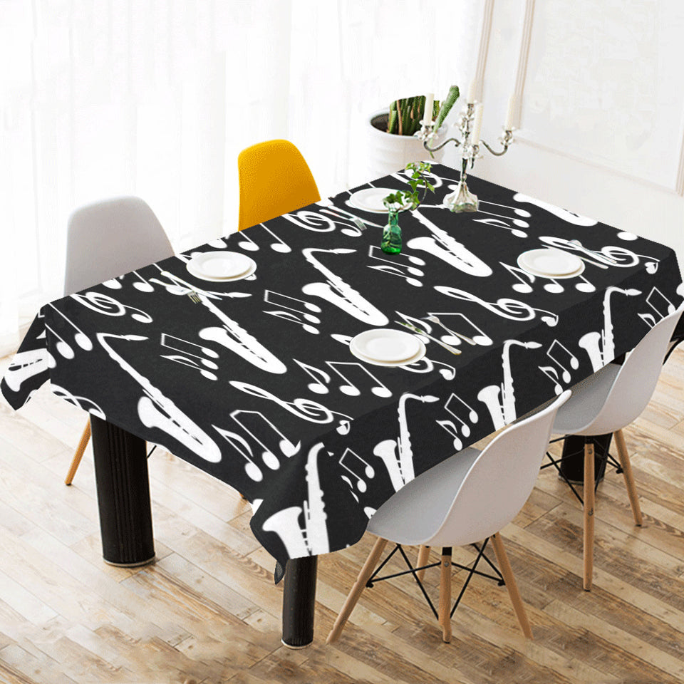 Saxophone music notes treble clef black white them Tablecloth