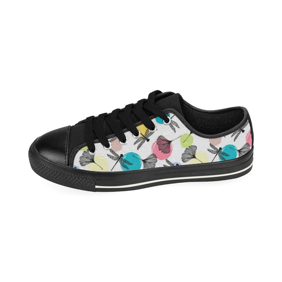 Dragonflies ginkgo leaves pattern Men's Low Top Canvas Shoes Black