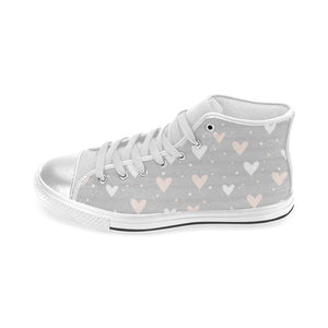 Heart pattern gray background Women's High Top Canvas Shoes White