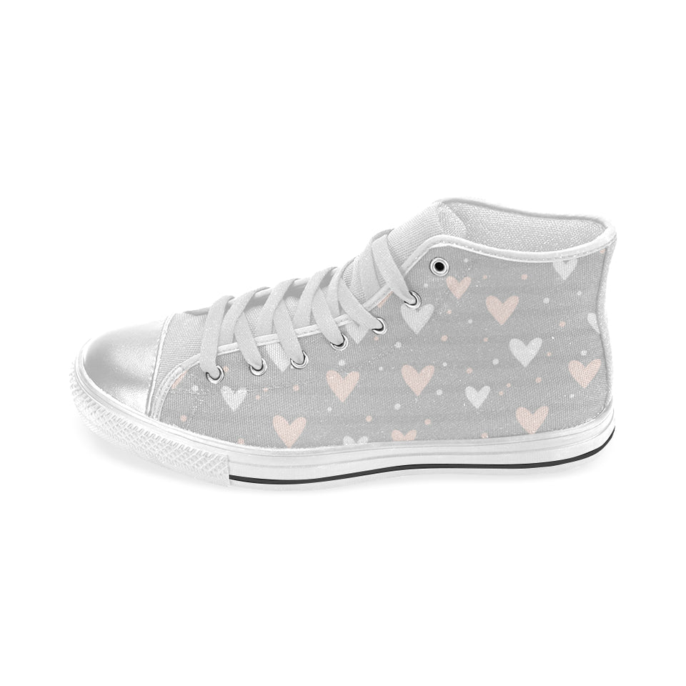Heart pattern gray background Women's High Top Canvas Shoes White
