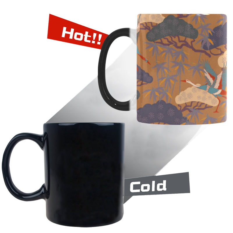 Bonsai bamboo stork japanese pattern brown theme Morphing Mug Heat Changing Mug