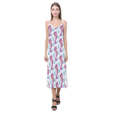 Purple seahorse blue coral pattern V-Neck Open Fork Long Dress