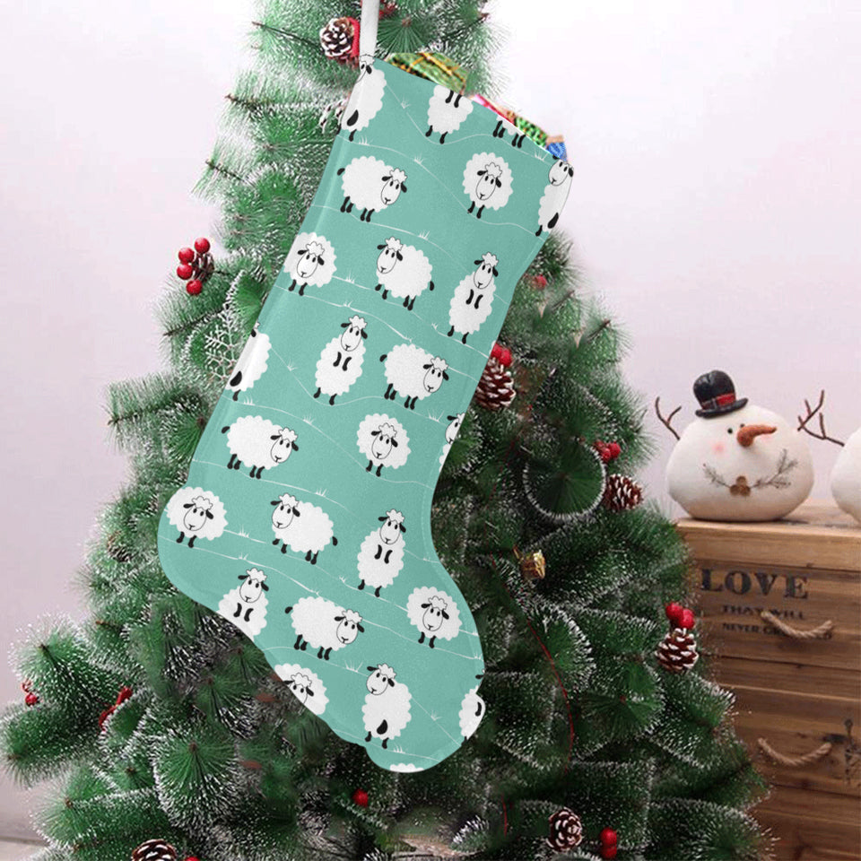 Cute sheep green background Christmas Stocking