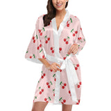 cherry pattern pink background Women's Short Kimono Robe