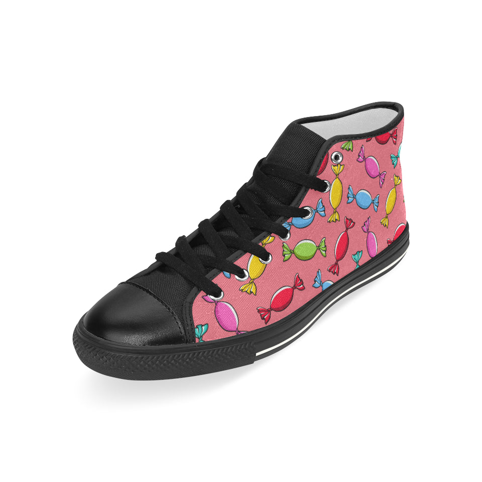 Colorful wrapped candy pattern Men's High Top Canvas Shoes Black