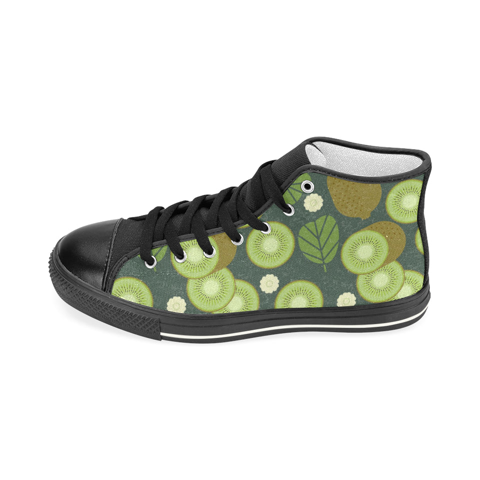 Whole sliced kiwi leave and flower Women's High Top Canvas Shoes Black