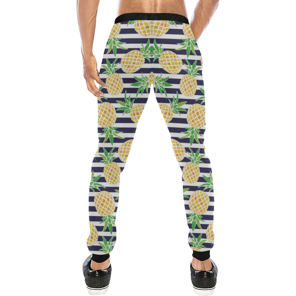 Pineapples pattern striped background Unisex Casual Sweatpants