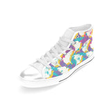 Colorful crow illustration pattern Women's High Top Canvas Shoes White