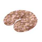 Pink sakura cherry blossom drak brown background U-Shaped Travel Neck Pillow
