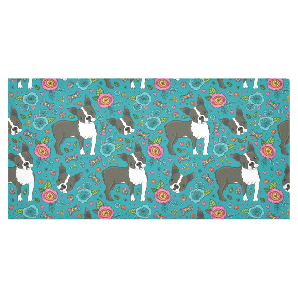 Boston terrier beautiful flower pattern Tablecloth