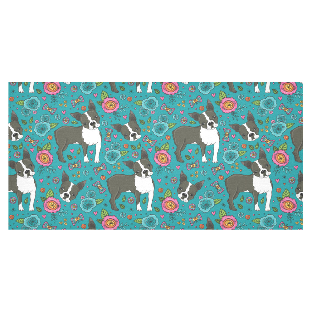 Boston terrier beautiful flower pattern Tablecloth