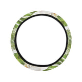 White orchid flower tropical leaves pattern Car Steering Wheel Cover