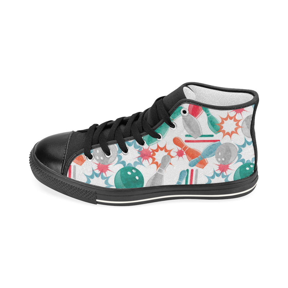 Watercolor bowling pattern Men's High Top Canvas Shoes Black