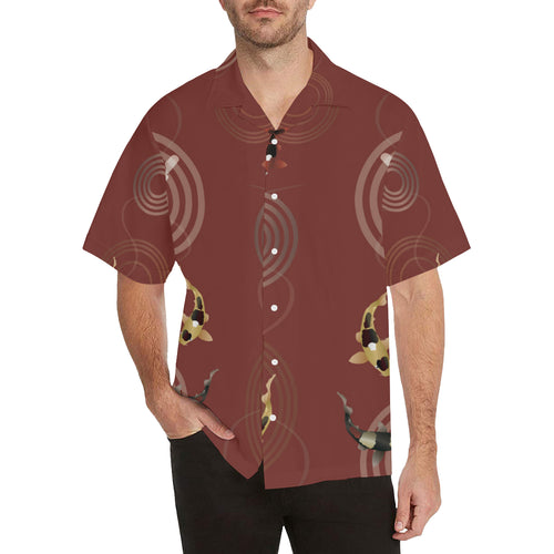Fancy Carp red background Men's All Over Print Hawaiian Shirt