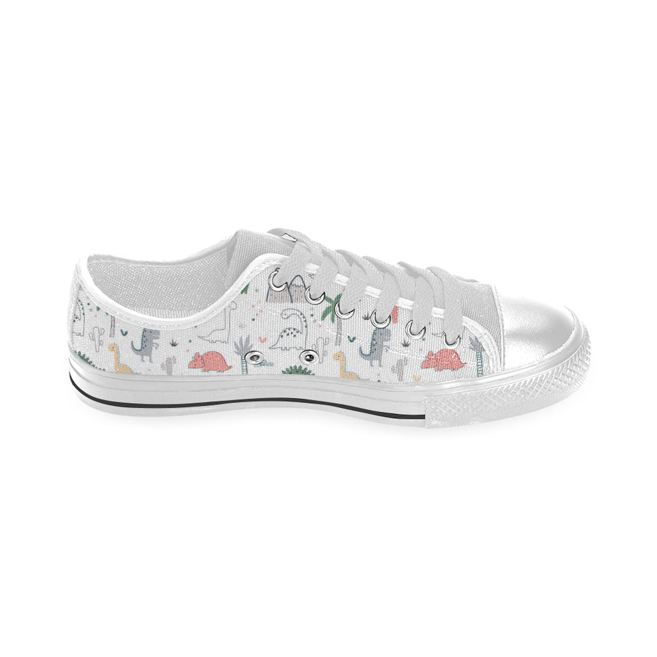 Cute cartoon dinosaurs tree pattern Men's Low Top Canvas Shoes White