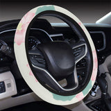 Pink lotus waterlily leaves pattern Car Steering Wheel Cover
