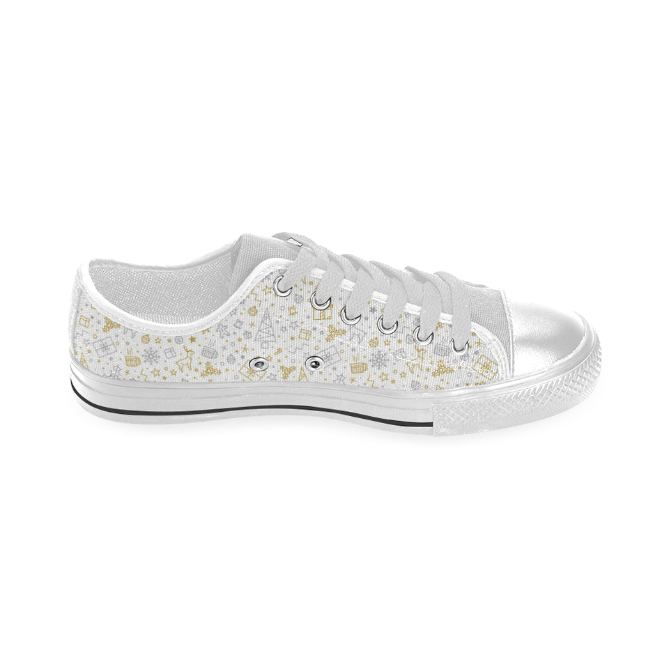Christmas tree Christmas element Silver gold patte Men's Low Top Shoes White