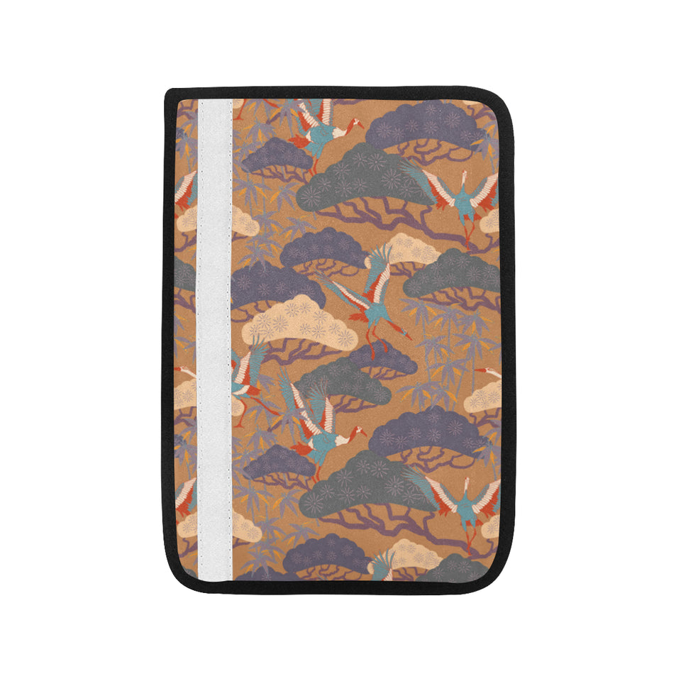 Bonsai bamboo stork japanese pattern brown theme Car Seat Belt Cover