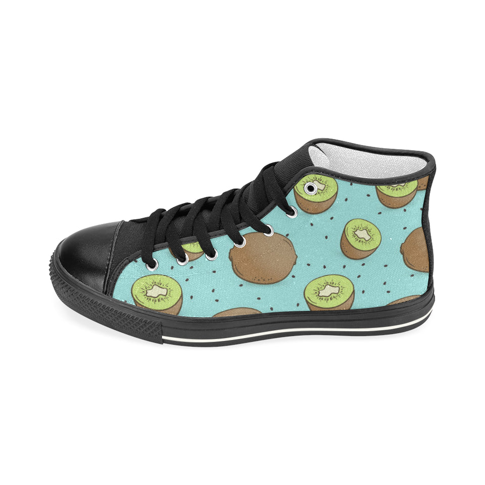 Kiwi blue background Women's High Top Canvas Shoes Black