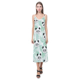 Panda pattern tropical leaves background V-Neck Open Fork Long Dress