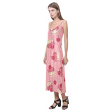 Cake cherry pattern V-Neck Open Fork Long Dress