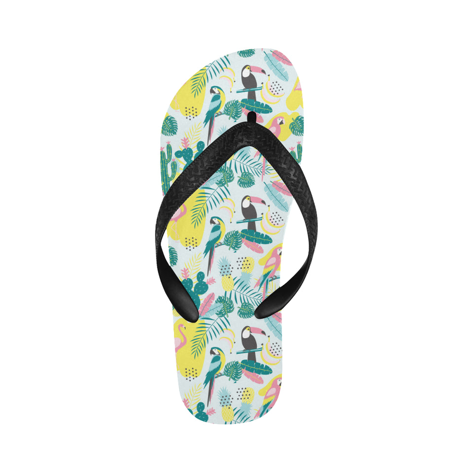Cute parrot toucan flamingo cactus exotic leaves p Unisex Flip Flops