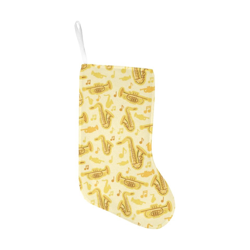 Saxophone cornet pattern yellow background Christmas Stocking