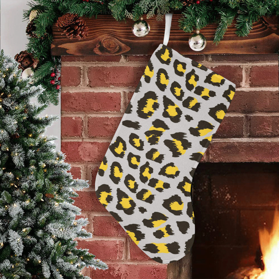 Gray Leopard print pattern Christmas Stocking