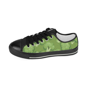 Broccoli pattern green background Kids' Boys' Girls' Low Top Canvas Shoes Black