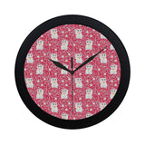 Maneki neko cat sakura pink background Elegant Black Wall Clock