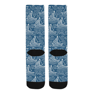 Hand drawn sailboat pattern Crew Socks